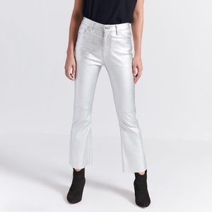 high rise leather jeans